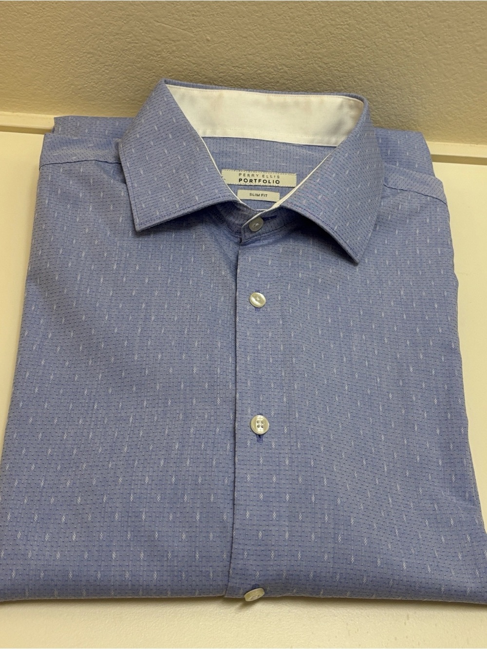 Perry Ellis Blue Textured Spread Collar Dress Shirt